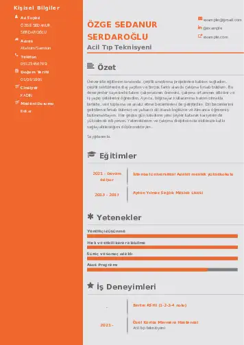 Acil Tıp Teknisyeni CV Örnekleri cv indir